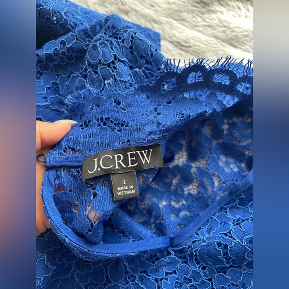 J. Crew scalloped lace Mock neck top Size 2 Cobalt blue - Picture 11 of 12
